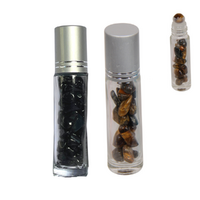 Crystal Massage Roller Set 2pce Tigers Eye & Hematite 8.5cm Refillable Essential Oil