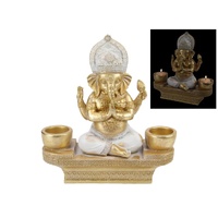 23cm Sitting Ganesh on Base with Twin Tea-light Holders - Spiritual Home Decor