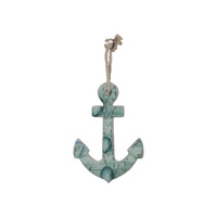 1pce 18cm MDF Beach Anchor Hanging Plaque with Ocean Themed Print Blue