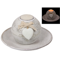 16cm White Wash Decor Candle Tealight Holder with Heart Motif 