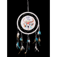 New 1pce 33CM Cow Skull Boho Dream Catcher "Wild and Free" Saying
