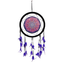 New 1pce 33CM Mandala Dream Catcher with Black Ring and Purple Feathers