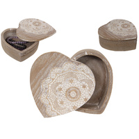 New 1pce 15X15CM Mandala Heart Box in an Oak Wash Finish Boho Style