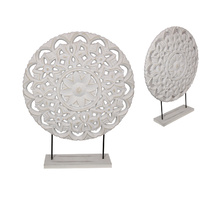 40cm White Floral Home Decor Ornament Round with Mandala / Floral Design