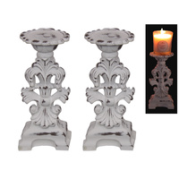 New 1pce 25cm White Wash Candle Holder Ornate Carved Look Design