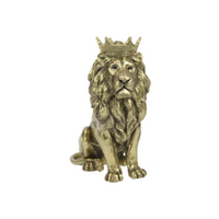 33cm Gold Lion King Statue with Crown, Regal Sitting Decor Piece