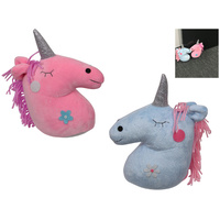 23cm Unicorn Door Stop Plush Blue & Pink Weighted Cute Glitter Bright Colours