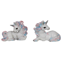 Set of 2 13cm Unicorn Pink and Blue Lying Resin Decor Ornament Gift