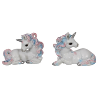 Set of 2 13cm Unicorn Pink and Blue Lying Resin Decor Ornament Gift