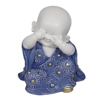 16cm See No Evil Wise Buddha / Monk with Blue Dress and Gems Ornament