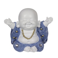 Hands Up 8cm Buddha / Monk with Blue Dress and Gems Ornament