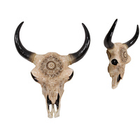 New 1pce 42CM Tribal Pattered Decor Animal / Cow Skull with Carved Design