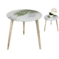 New 1pce 40cm Diameter Glass Leaf Design Table with Wooden Legs
