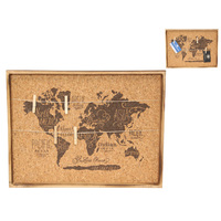 40cm World Map Travel Peg Board Cork Wall Art Natural Colour