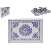 New 1pce 40cm Blue and White Mandala Serving Tray Carry Food