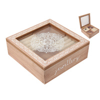 17cm Square Jewellery Box Boho Themed with White Mandala Print and Boarder