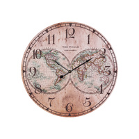 New 1pce 58cm Diameter World Clock Brown Tones Antique Look