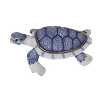 New 1pce 24CM Blue Willow Design Decor Turtle with Mandala Detail