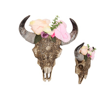 New 1pce 28CM Floral Tribal Cow Skull with Floral Head Piece Resin