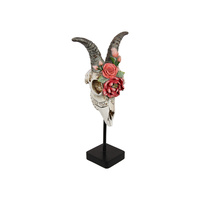 New 1pce 40CM Rose Cow Skull on Bust / Black Stand Realistic Looking
