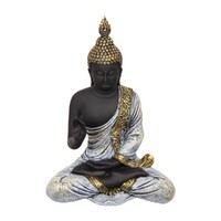 1pce 21cm Hand Up Matte Black Buddha Statue Blue Robed, Meditating