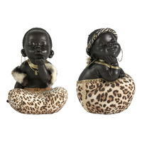 15CM CUTE AFRICANS WITH ANIMAL PRINT SKIRT 2 ASSTD