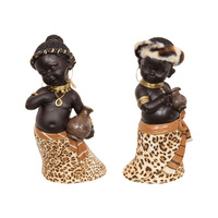 New 1pce 24cm Cute Africans with Animal Print Skirt Resin Ornament