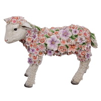1pce 48cm Flower Decorated Standing Spring Lamb Resin Ornament Very Cute Colourful