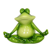New 1pce 32cm Green Posing Yoga Frog in Meditation Pose Resin Ornament