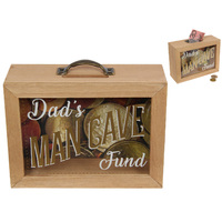 20cm Man Cave Fund Money Change Box Natural Wooden Essential Decor