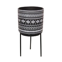 1pce Black 31cm Aztec Pot on Metal Stand for Plants Herbs Succulents