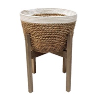 New 1pce 45cm Sea Grass Planter on Wooden Stand Natural Colours