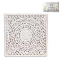 Mandala Lattice Wall Art 79cm Square Bed Head, Room Decor Carved Boho White