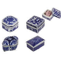 New 1pce Blue Ceramic Willow Trinket Box for Jewellery