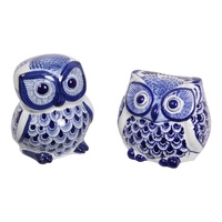New 1pce 16/12cm Blue Willow Owl Athena Ceramic Home Decor 2 Asst