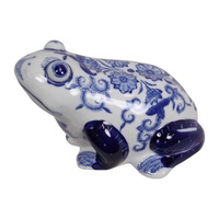 New 1pce 18cm Blue Willow Frog Home Decor Ceramic Cute Design