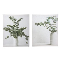 Set of 2 - 40x50cm Eucalyptus Canvas Prints in Ceramic Vases - Botanical Wall Art Decor