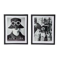 Set of 2 - 40x50cm New York & Paris Shadow Framed Wall Art - Black & White City Decor
