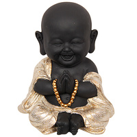 Hands Together 18cm Buddha Monk Black &amp; Gold Glitter Statue Home Decor