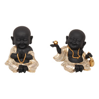 New 1pce 18cm Buddha Monk Black & Gold Glitter Statue Home Decor