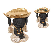 New 1pce 20cm Black and Gold Buddha with Leaf Resin Ornament