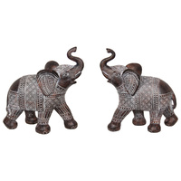 New 1pce 21cm Brown Standing Elephant with Syncopated Finish Trunk Up