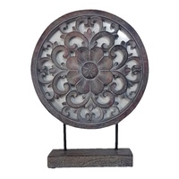 New 1pce 37cm Round Filigree Decor w/ Stand Timber Natural Look Boho Decor