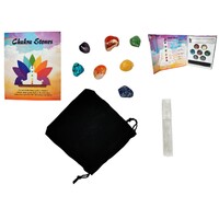 9pce Chakra Crystals with Guide in Gift Box Set, Polished Gem Stones & Selenite Wand