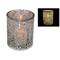 New 1pce 13cm Filigree Candle Holder with Glass Insert Rustic Style