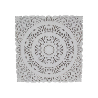 Mandala Wooden Wall Art 55cm Square, Carved Lattice Filigree, White Bohemian