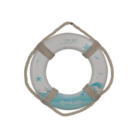 New 1pce 29cm Beach Life Buoy Wall Art Plaque Rope Features Aqua Blue Home Decor