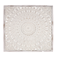 Mandala Filigree Wooden Wall Art 80cm Bed Head, Carved Lattice, White Bohemian