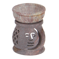 Oil Burner Natural Soapstone 9cm 1pce - Moon/Face Design