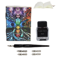 Leather Journal + Calligraphy Ink & Pen Set Chakra Stones & Goddess Book 25cm